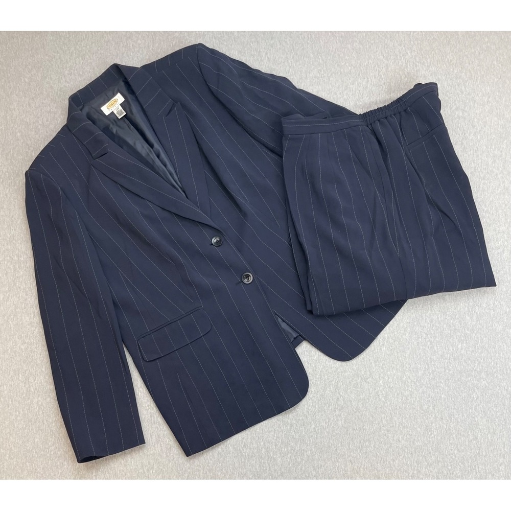 Talbots Suit Womens 14W Navy Blue 2-Buttons Single Breast Pants 32 x 30 - 2 Pcs